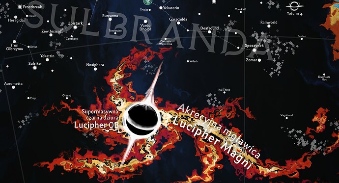 Mapa południowej części sektora Sulbrandy z widocznymi istotniejszymi planetami Contre-Jour: Noxipherą, Gwiazdą Wieczorną i Kal Throe.