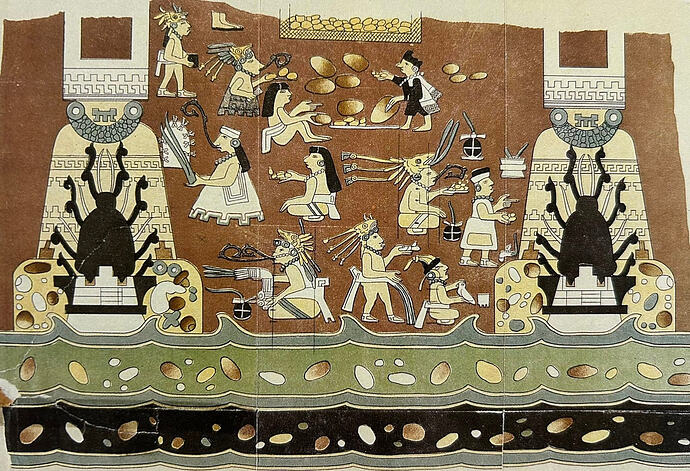 Mural znaleziony na stanowisku Niyar-4 w obiekcie AP-17. Dobrze widoczny przekrój społeczeństwa, choć głównie przedstawieni są mnisi. Jest nawet kapłan-ptasiarz. Wejścia do obu klasztorów mają formę stylizowanego krocionoga. W podobnej stylistyce ludność ta wykonywała także zaskakująco szczegółowe mapy regionu. [Irl źródło: mural w Teōtīhuacān]